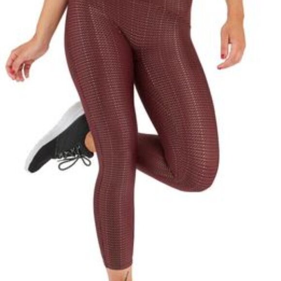 SPANX Metallic Dot Print Active Booty Boost 7/8 Leggings  Wine/Rose Gold Size M - Picture 3 of 4